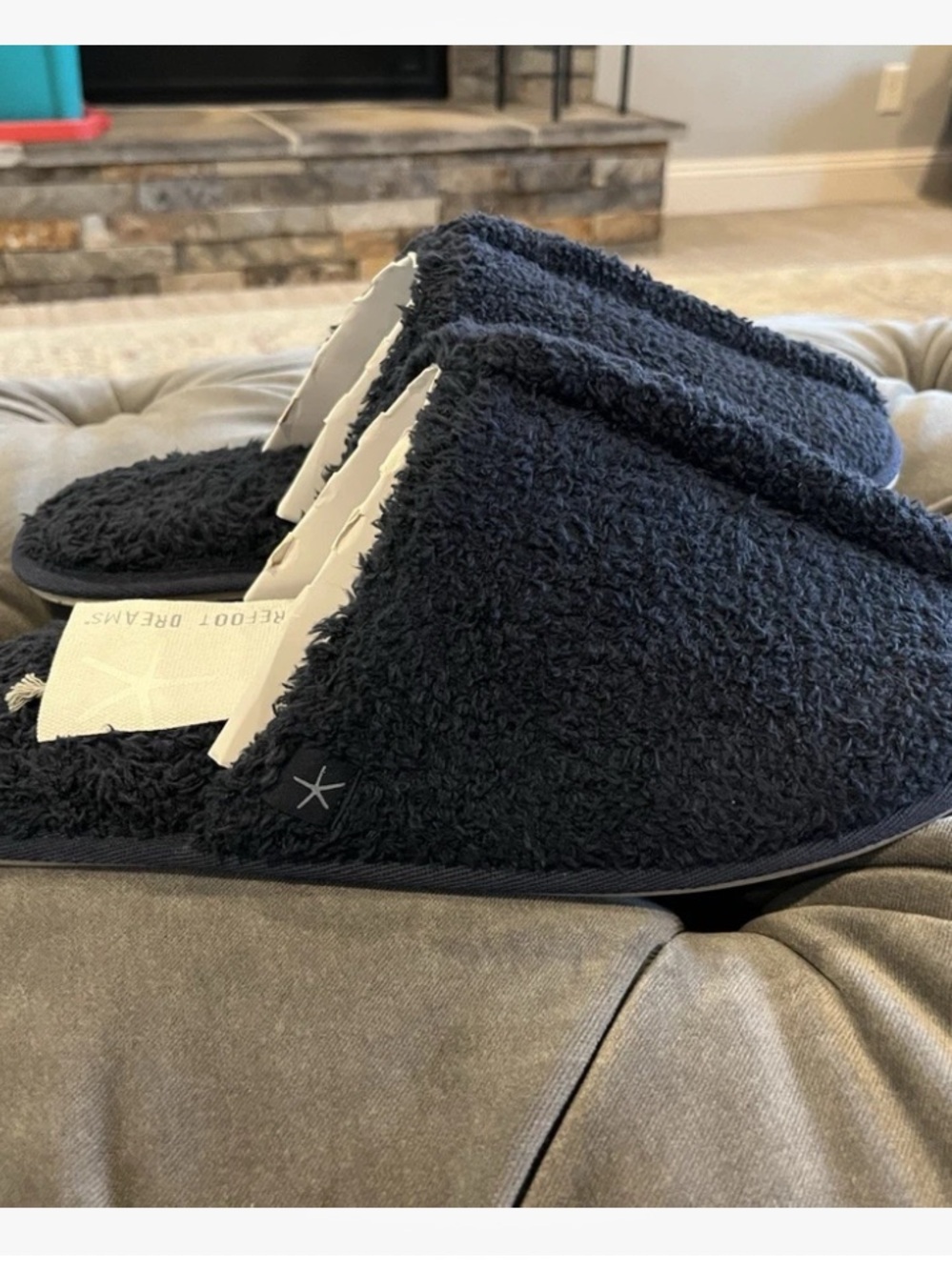 Barefoot Dreams Men's CozyChic Cozy Slipper Navy Blur Fleece Large 11/12 New